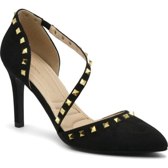 Adrienne Vittadini Heeled‎ Pump Studs Faux Leather Black Size8.5 $99 - Picture 1 of 5